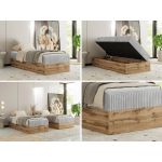 Łóżko kontynentalne WOOD ZERO 90x200 - H3 - jasnoszary, sztruks - topper Visco