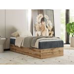 Łóżko kontynentalne WOOD ZERO 90x200 - H3 - szary, sztruks - topper Visco