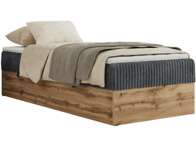 Łóżko kontynentalne WOOD ZERO 90x200 - H3 - szary, sztruks - topper Visco
