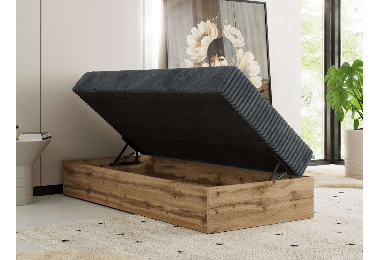 Łóżko kontynentalne WOOD ZERO 90x200 - H3 - szary, sztruks - topper Visco