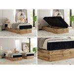 Łóżko kontynentalne WOOD ZERO 90x200 - H3 - czarny, sztruks - topper Visco