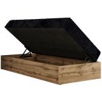 Łóżko kontynentalne WOOD ZERO 90x200 - H3 - czarny, sztruks - topper Visco