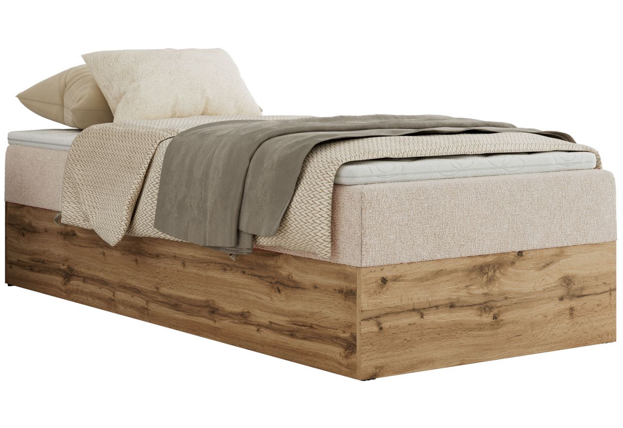 Łóżko kontynentalne WOOD ZERO 90x200 - H4 - kremowy, struktura - topper Visco