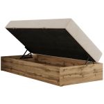 Łóżko kontynentalne WOOD ZERO 90x200 - H4 - kremowy, struktura - topper Visco