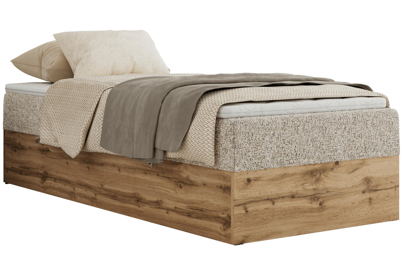 Łóżko kontynentalne WOOD ZERO 90x200 - H4 - beżowy, struktura - topper Visco
