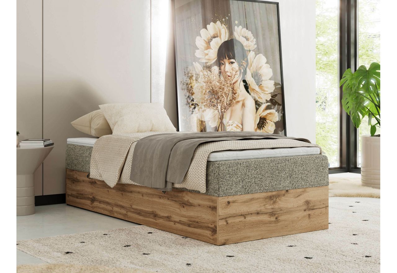 Łóżko kontynentalne WOOD ZERO 90x200 - H4 - szary, struktura - topper Visco