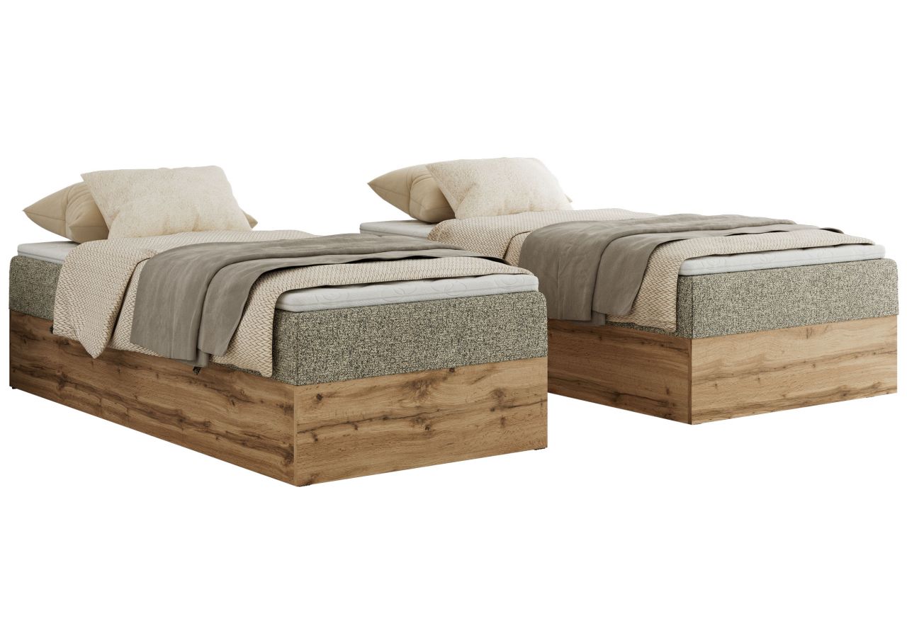 Łóżko kontynentalne WOOD ZERO 90x200 - H4 - szary, struktura - topper Visco