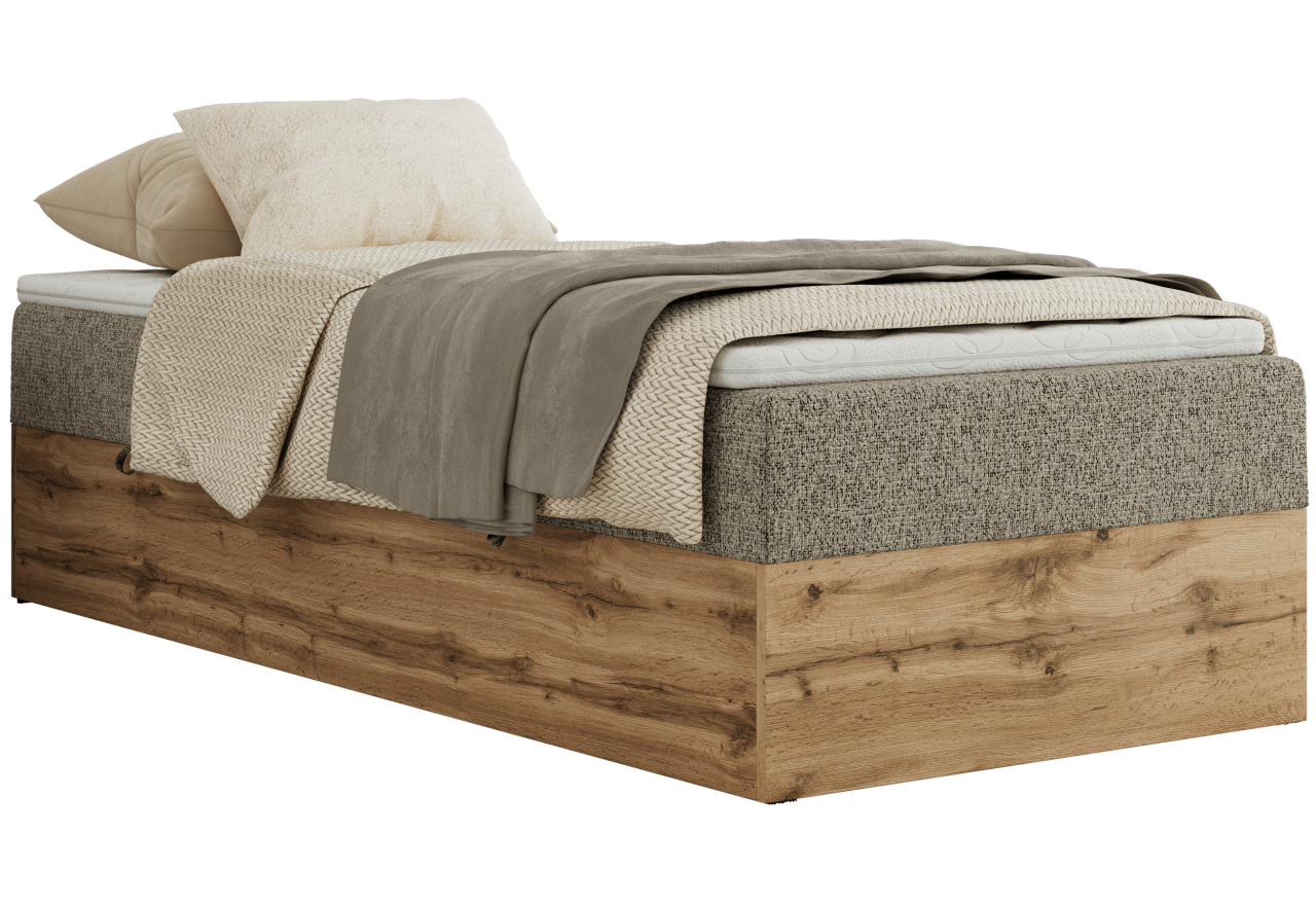 Łóżko kontynentalne WOOD ZERO 90x200 - H4 - ciemnobeżowy, struktura - topper Visco