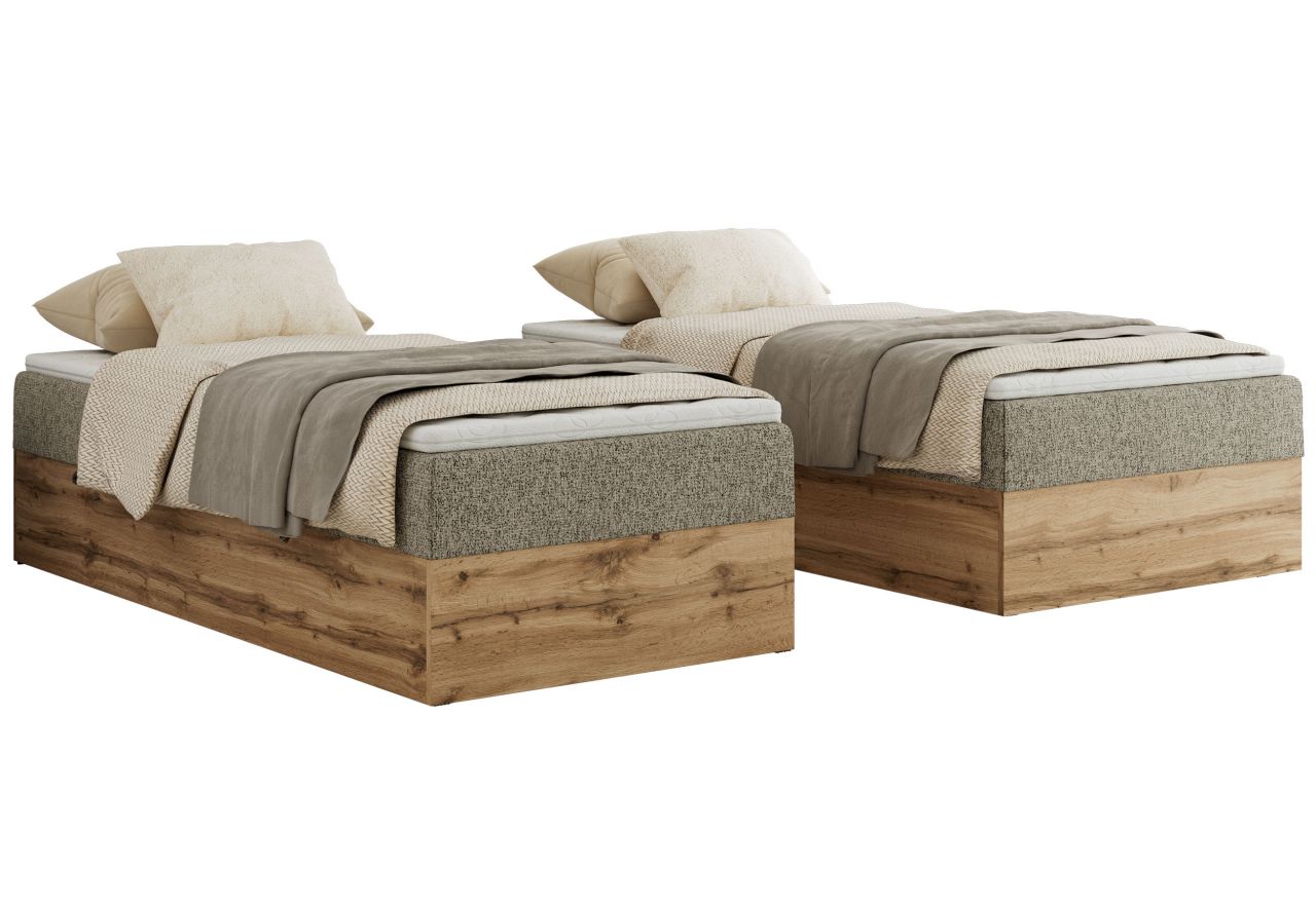 Łóżko kontynentalne WOOD ZERO 90x200 - H4 - ciemnobeżowy, struktura - topper Visco