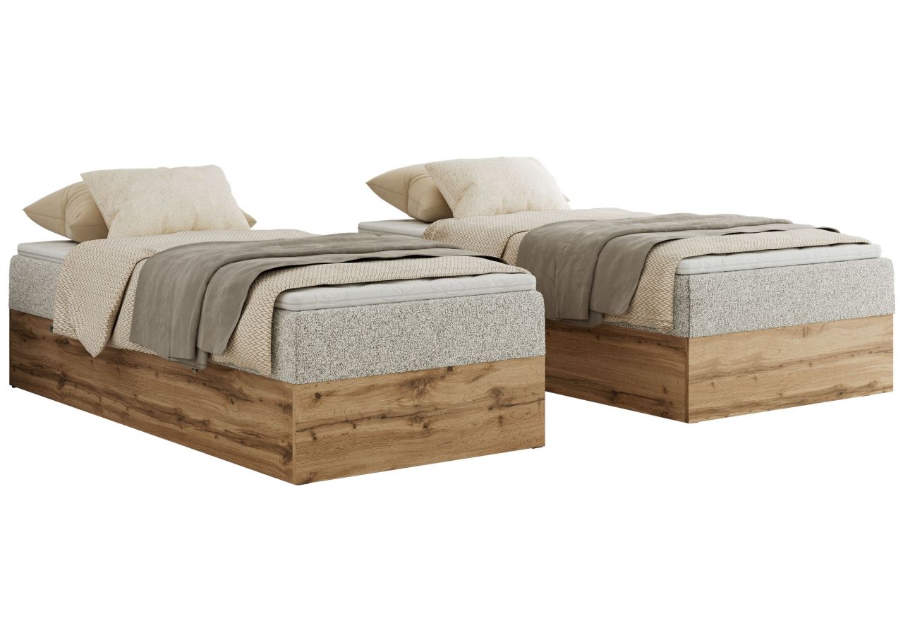 Łóżko kontynentalne WOOD ZERO 90x200 - H4 - jasnoszary, struktura - topper Visco