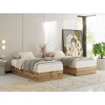 Łóżko kontynentalne WOOD ZERO 90x200 - H4 - beżowy, sztruks - topper Visco