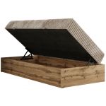 Łóżko kontynentalne WOOD ZERO 90x200 - H4 - jasnobrązowy, sztruks - topper Visco