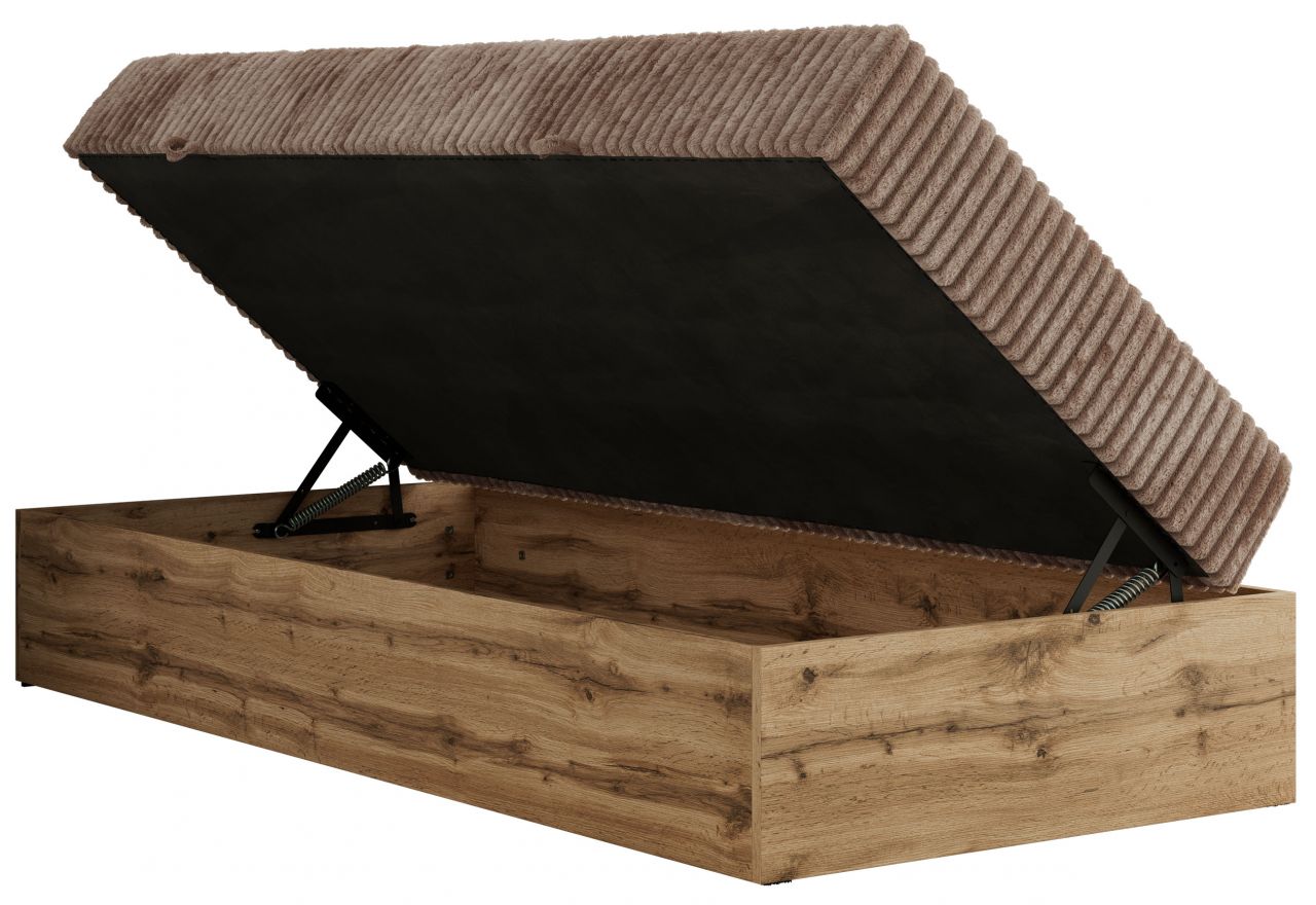 Łóżko kontynentalne WOOD ZERO 90x200 - H4 - brązowy, sztruks - topper Visco