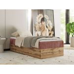 Łóżko kontynentalne WOOD ZERO 90x200 - H4 - różowy, sztruks - topper Visco
