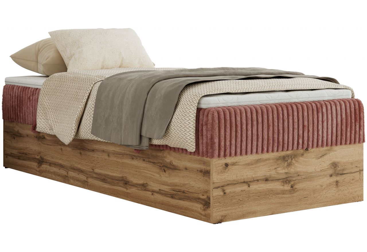 Łóżko kontynentalne WOOD ZERO 90x200 - H4 - różowy, sztruks - topper Visco