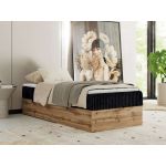 Łóżko kontynentalne WOOD ZERO 90x200 - H4 - czarny, sztruks - topper Visco