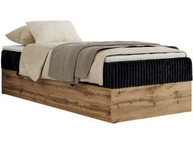 Łóżko kontynentalne WOOD ZERO 90x200 - H4 - czarny, sztruks - topper Visco