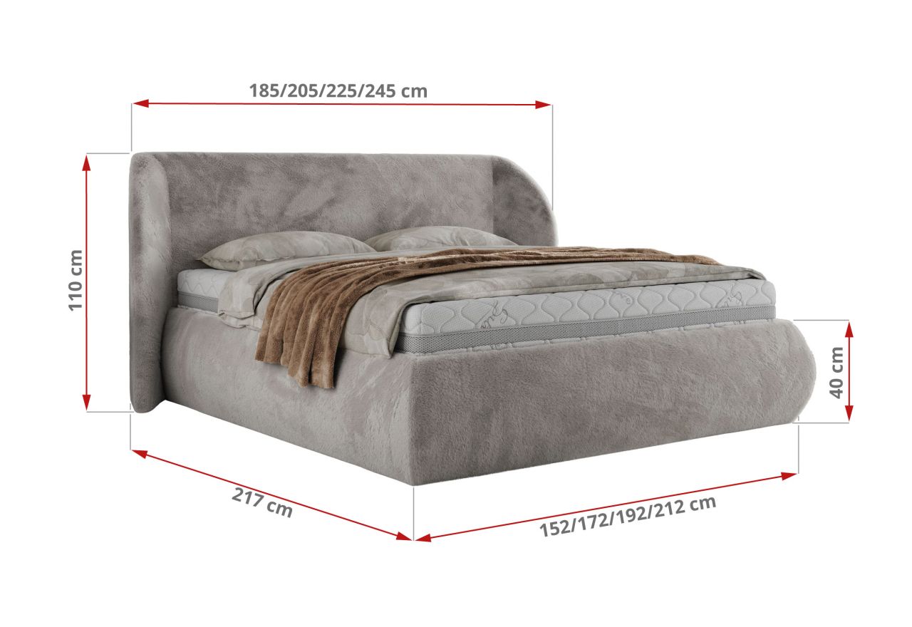 Łóżko tapicerowane CAELA CLASSIC 180x200 - materac piankowy - jasnoszary, plusz