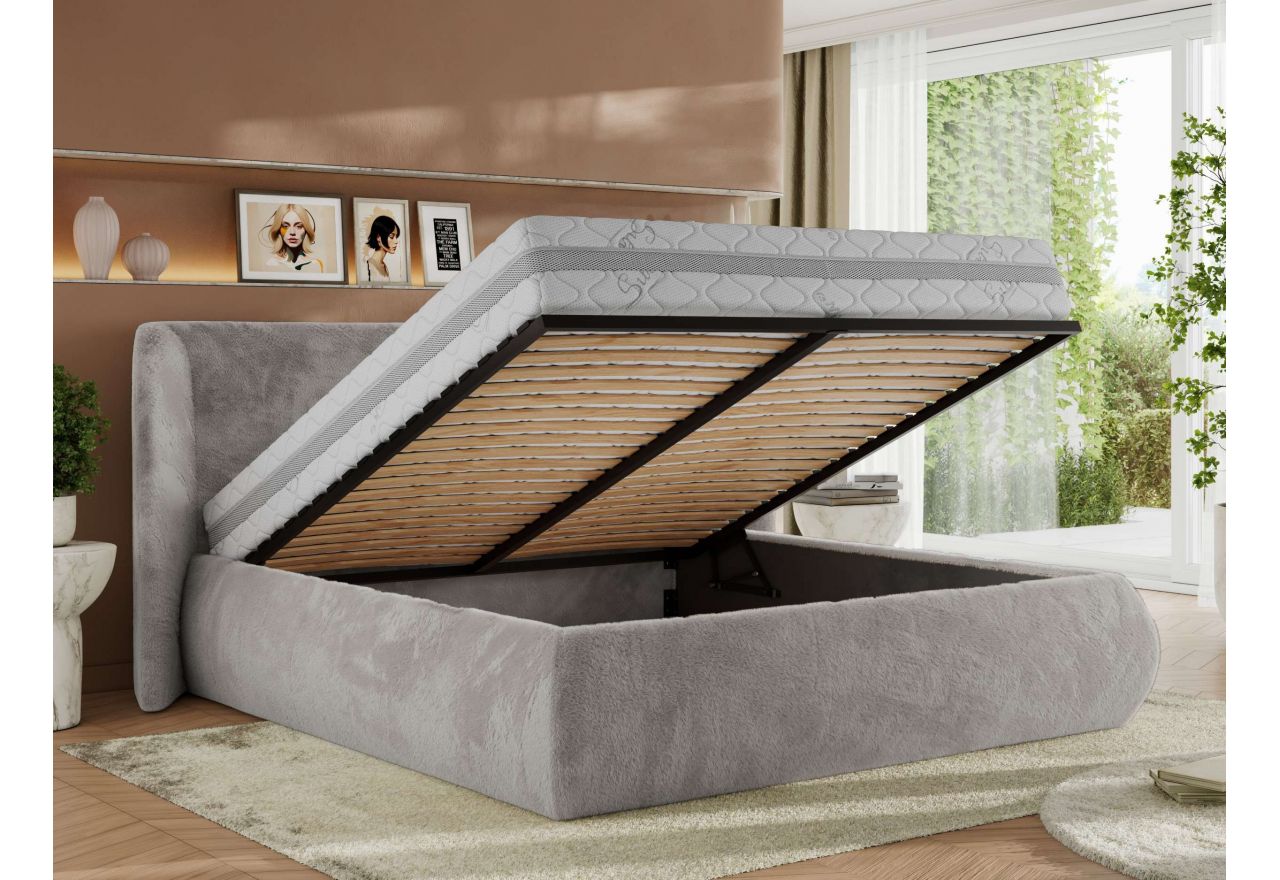 Łóżko tapicerowane CAELA CLASSIC 200x200 - materac piankowy - jasnoszary, plusz