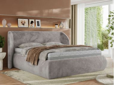 Łóżko tapicerowane CAELA CLASSIC 160x200 - materac pocket - jasnoszary, plusz