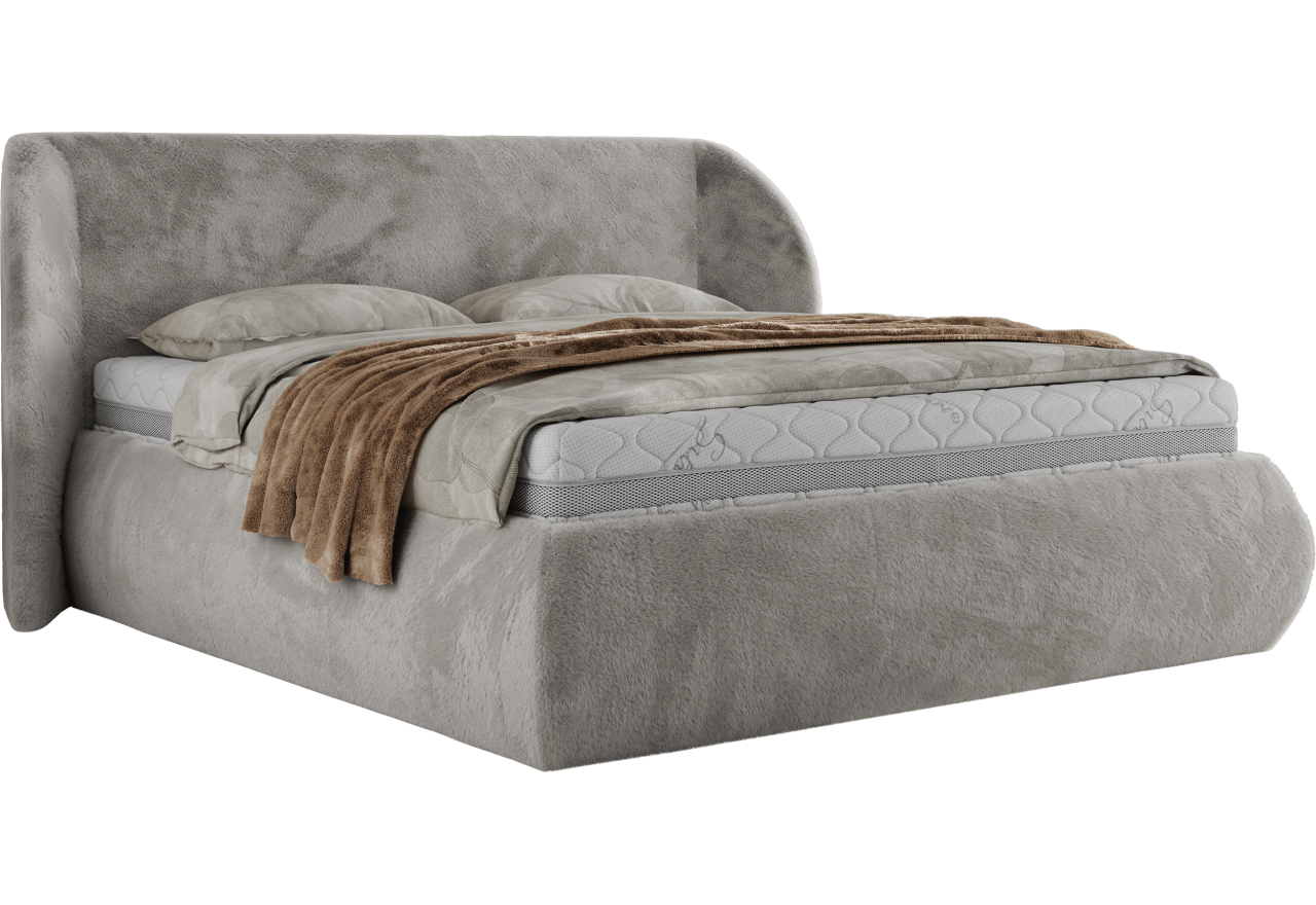 Łóżko tapicerowane CAELA CLASSIC 180x200 - materac pocket - jasnoszary, plusz