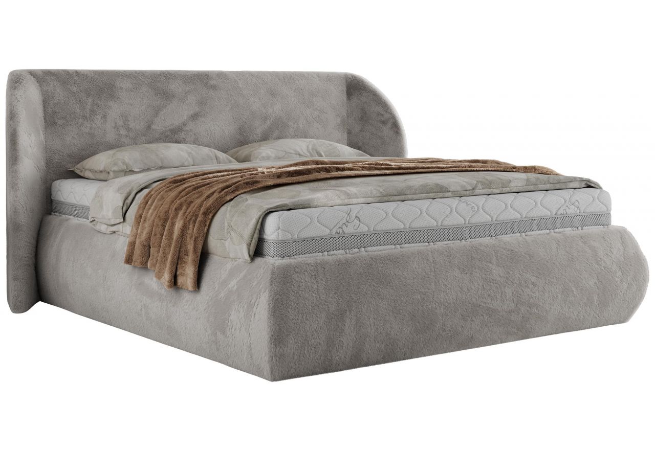 Łóżko tapicerowane CAELA CLASSIC 200x200 - materac pocket - jasnoszary, plusz