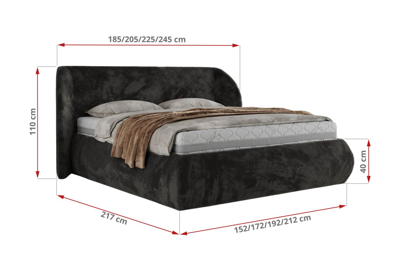 Łóżko tapicerowane CAELA CLASSIC 140x200 - materac pocket - ciemnoszary, plusz