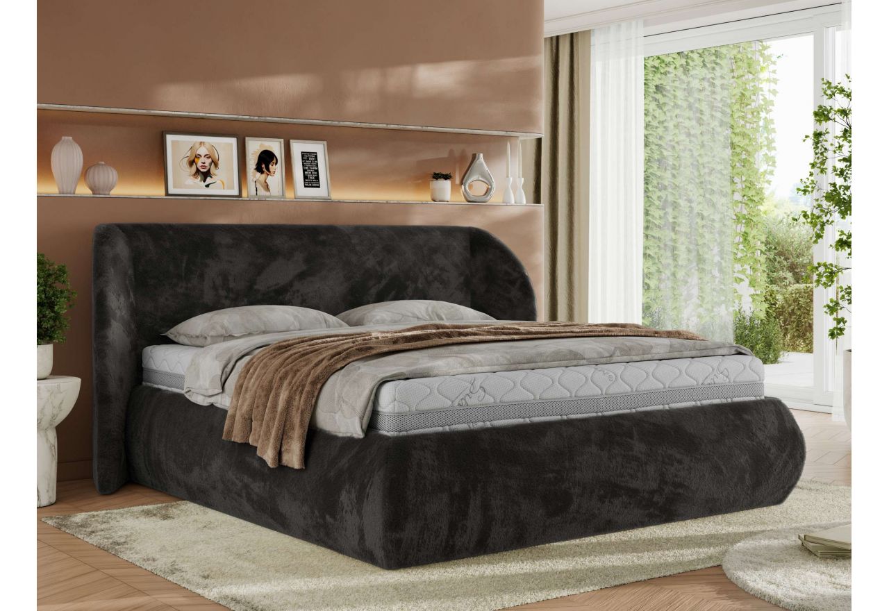 Łóżko tapicerowane CAELA CLASSIC 180x200 - materac pocket - ciemnoszary, plusz