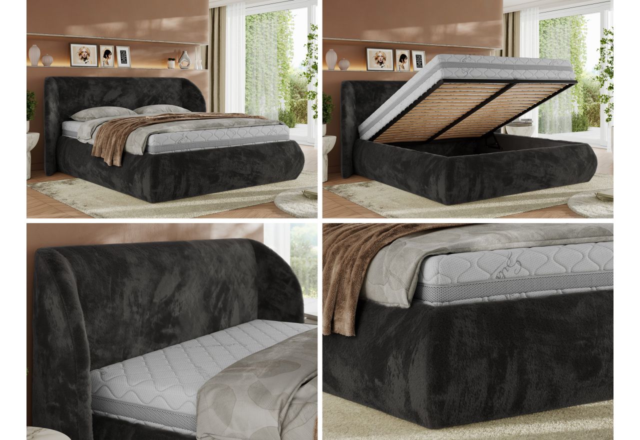 Łóżko tapicerowane CAELA CLASSIC 160x200 - materac multipocket - ciemnoszary, plusz