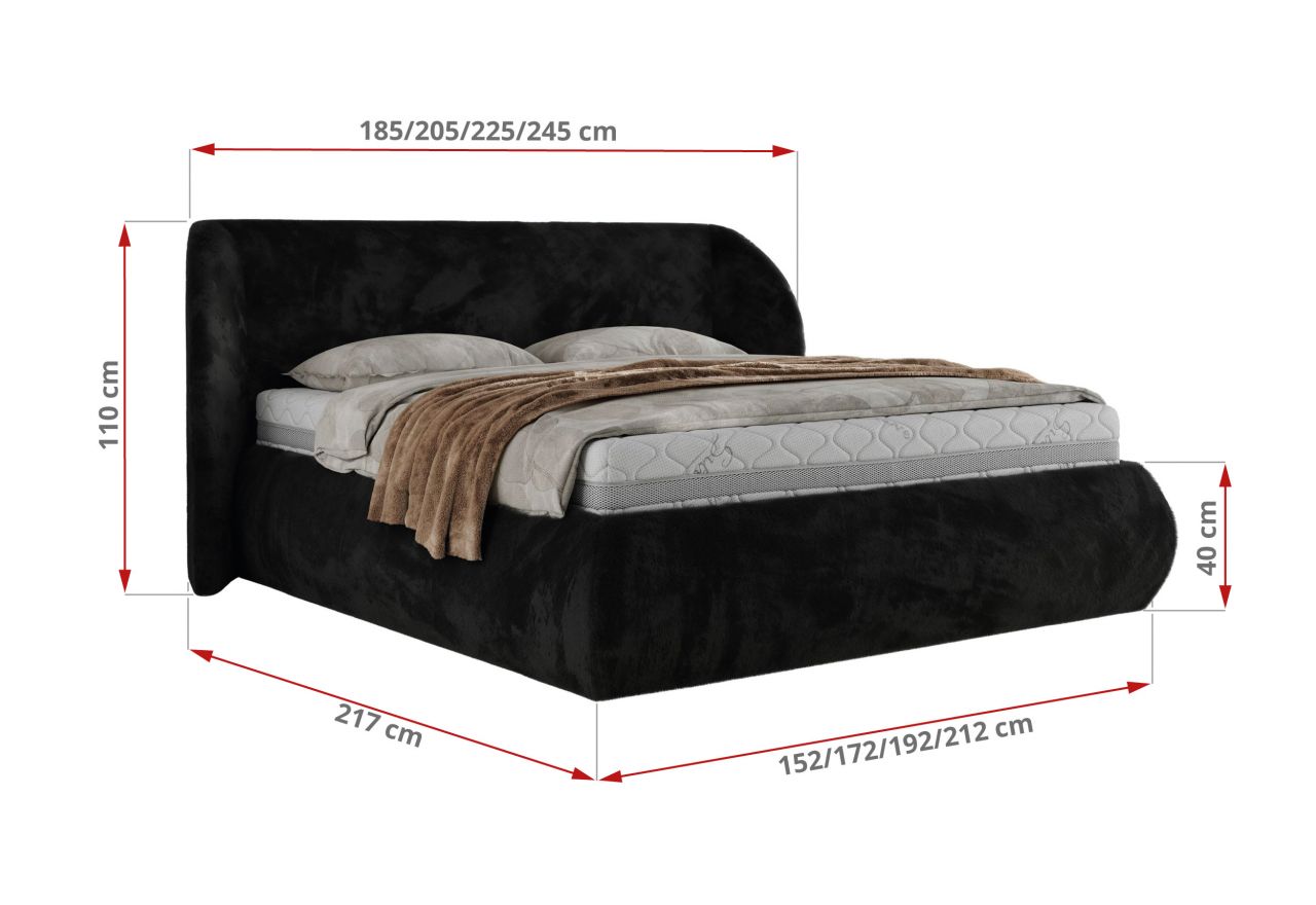Łóżko tapicerowane CAELA CLASSIC 160x200 - czarny, plusz