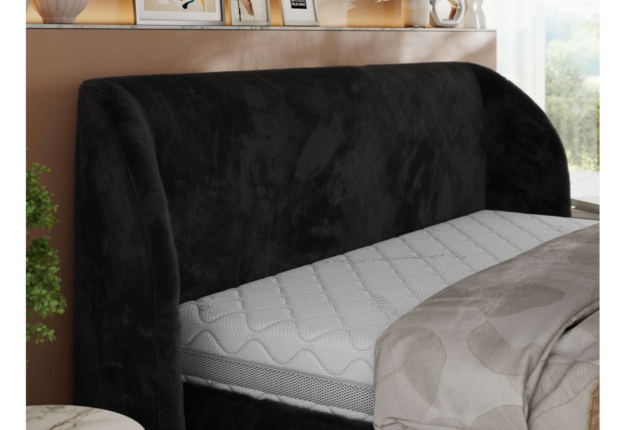 Łóżko tapicerowane CAELA CLASSIC 140x200 - materac pocket - czarny, plusz