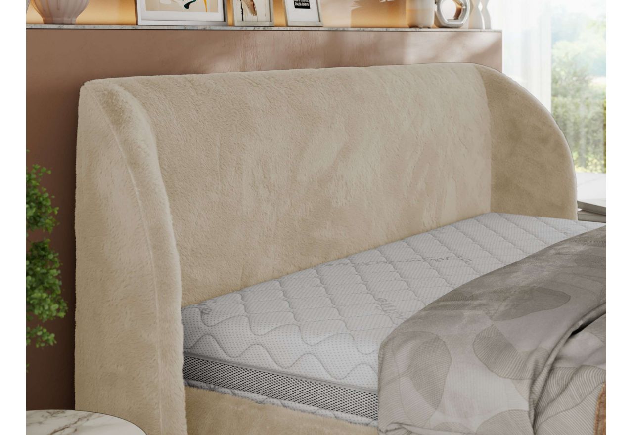Łóżko tapicerowane CAELA CLASSIC 180x200 - materac piankowy - kremowy, plusz