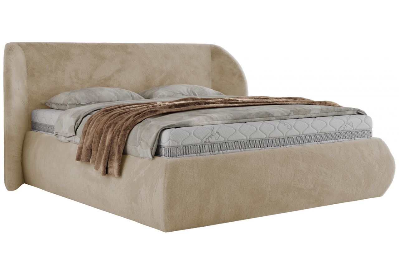 Łóżko tapicerowane CAELA CLASSIC 140x200 - materac pocket - kremowy, plusz