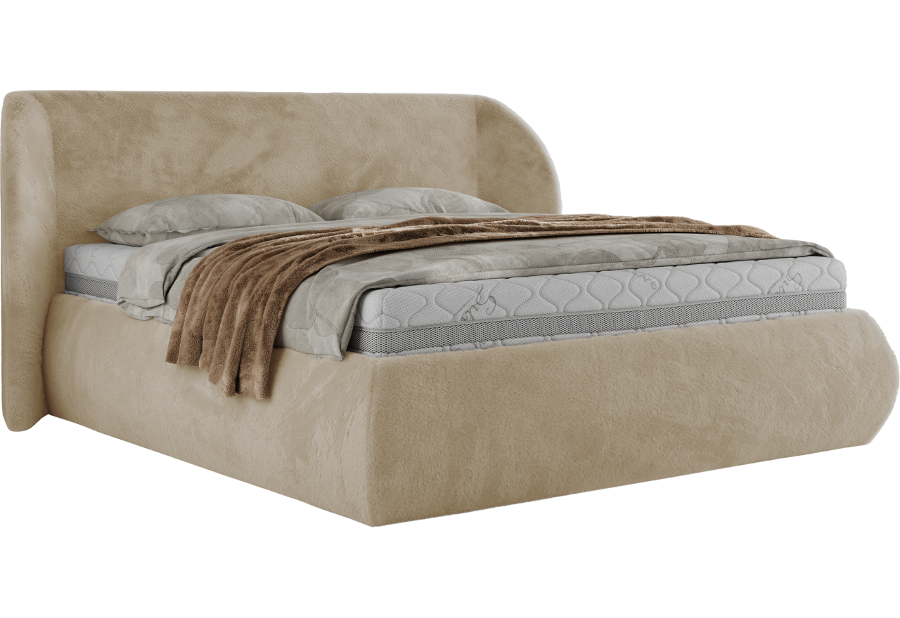 Łóżko tapicerowane CAELA CLASSIC 160x200 - materac pocket - kremowy, plusz