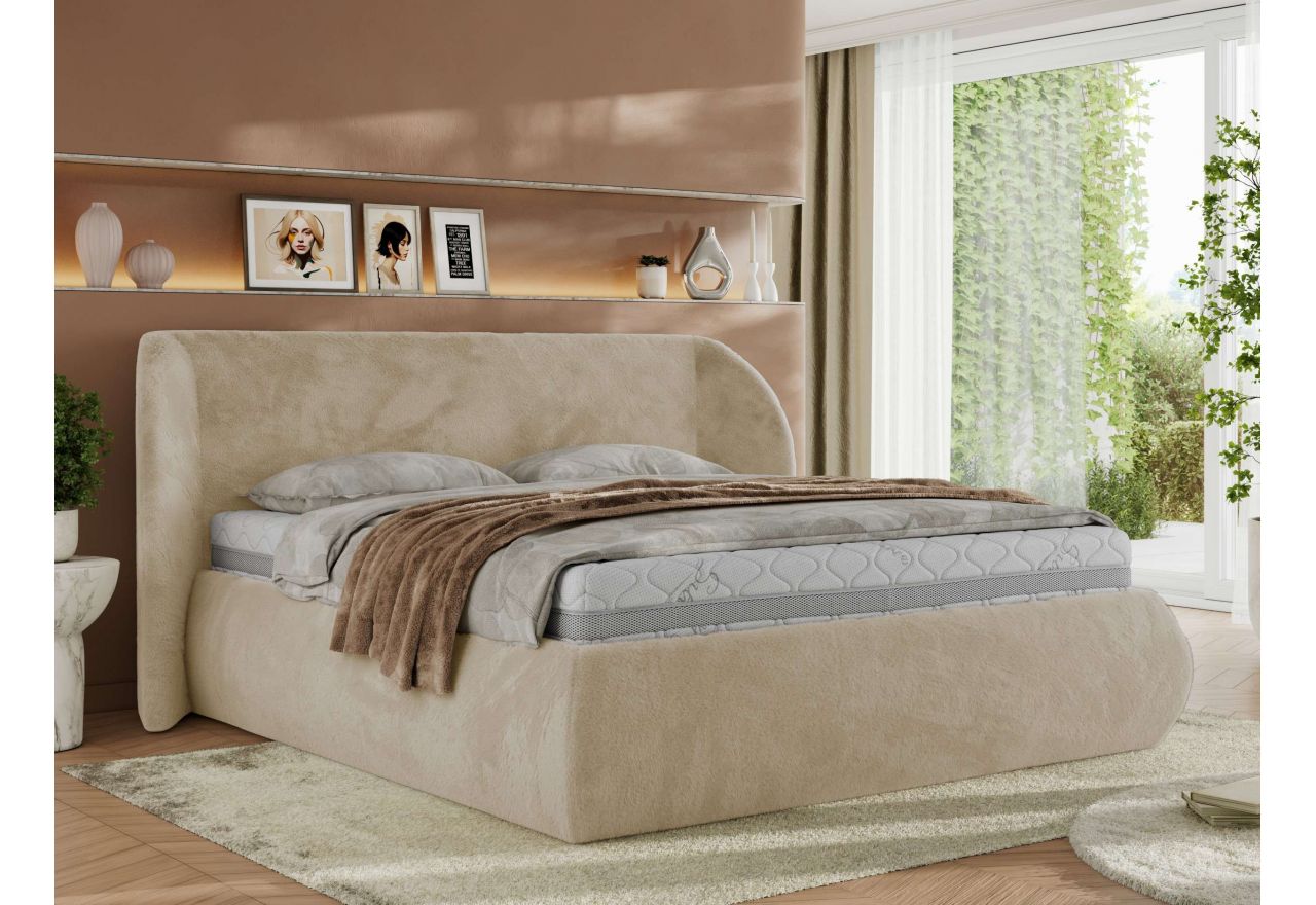 Łóżko tapicerowane CAELA CLASSIC 140x200 - materac multipocket - kremowy, plusz