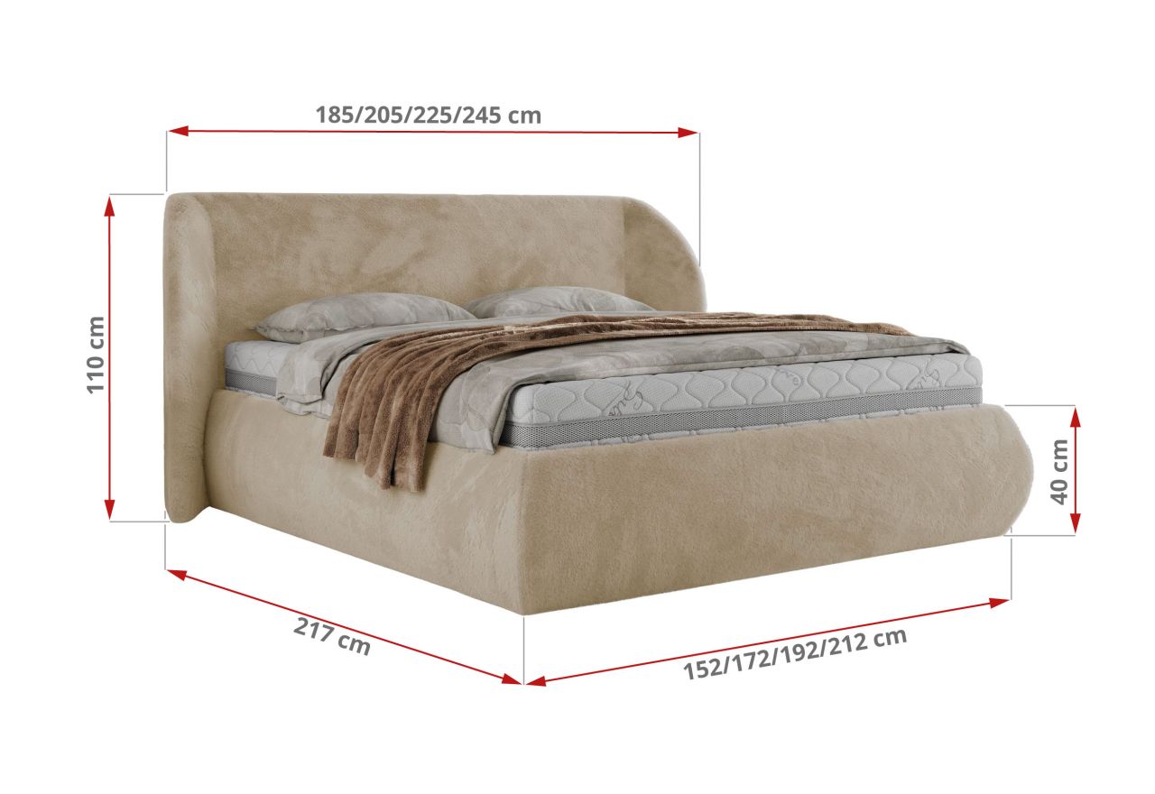 Łóżko tapicerowane CAELA CLASSIC 180x200 - materac multipocket - kremowy, plusz