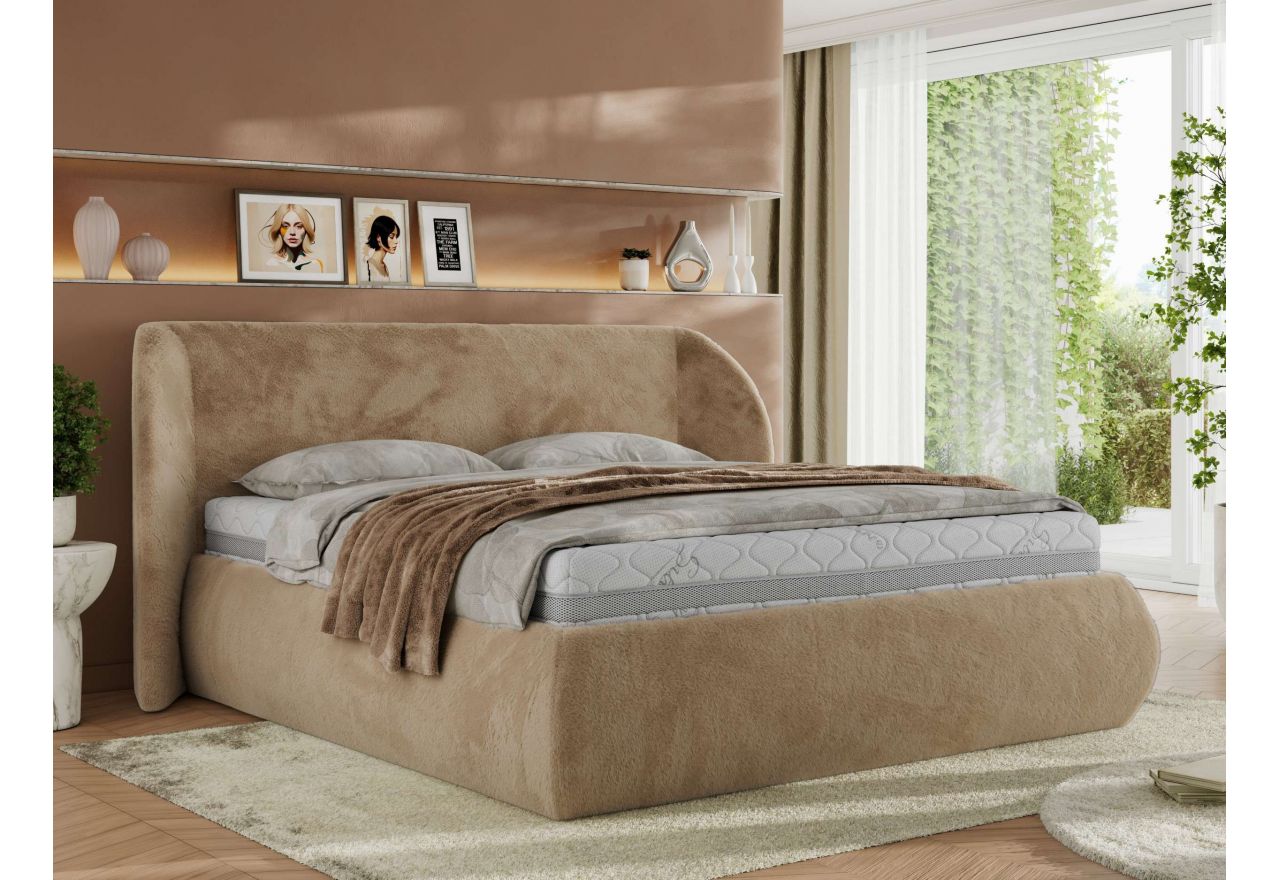 Łóżko tapicerowane CAELA CLASSIC 200x200 - beżowy, plusz