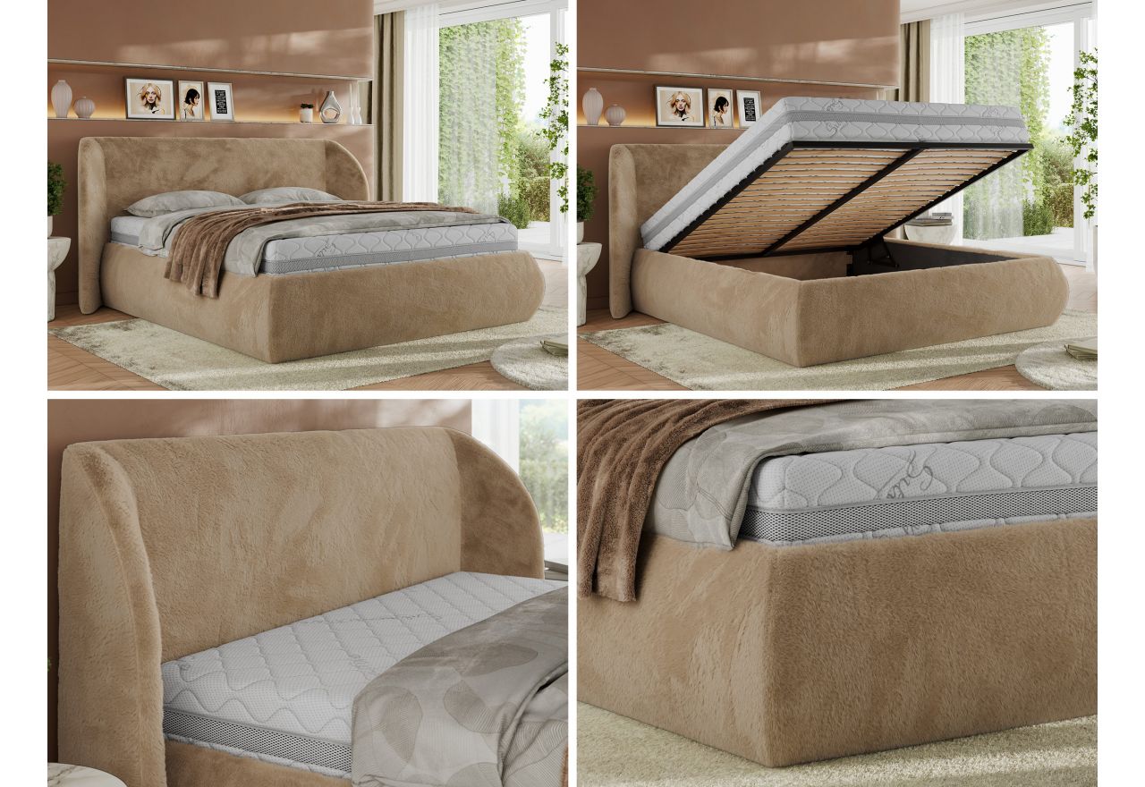 Łóżko tapicerowane CAELA CLASSIC 180x200 - materac pocket - beżowy, plusz