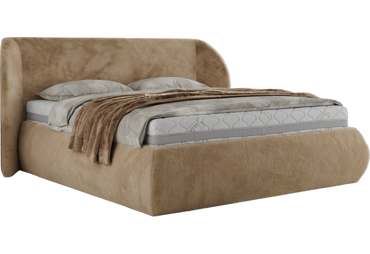 Łóżko tapicerowane CAELA CLASSIC 200x200 - materac pocket - beżowy, plusz
