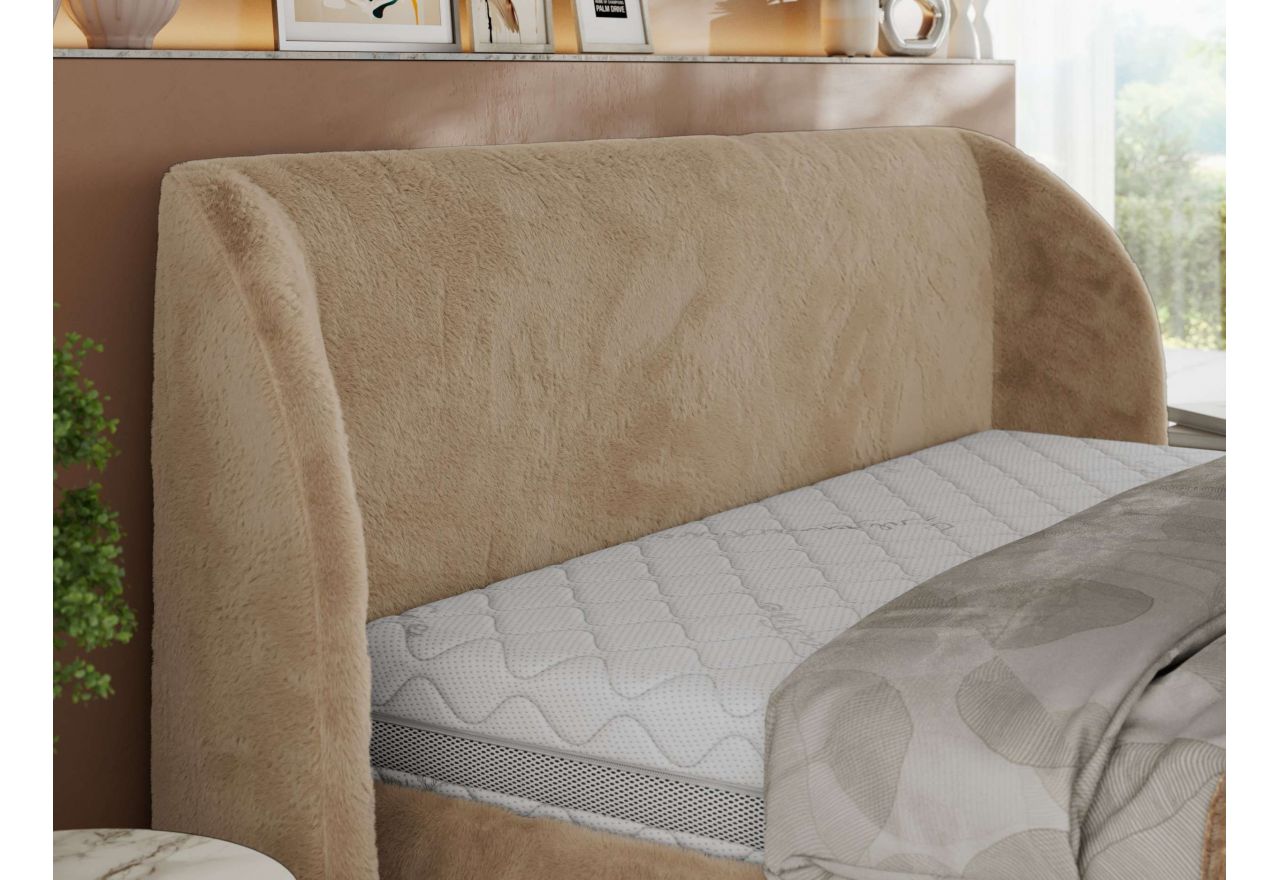 Łóżko tapicerowane CAELA CLASSIC 200x200 - materac multipocket - beżowy, plusz