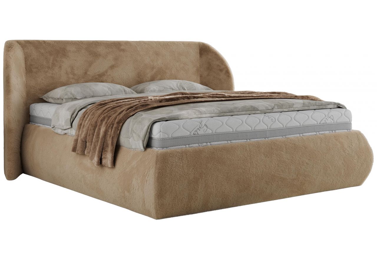 Łóżko tapicerowane CAELA CLASSIC 200x200 - materac multipocket - beżowy, plusz