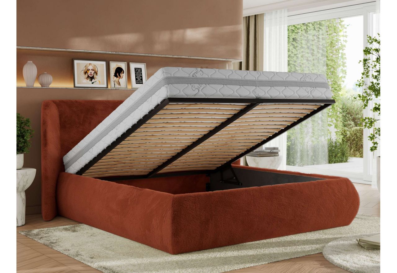 Łóżko tapicerowane CAELA CLASSIC 180x200 - materac piankowy - pomarańczowy, plusz