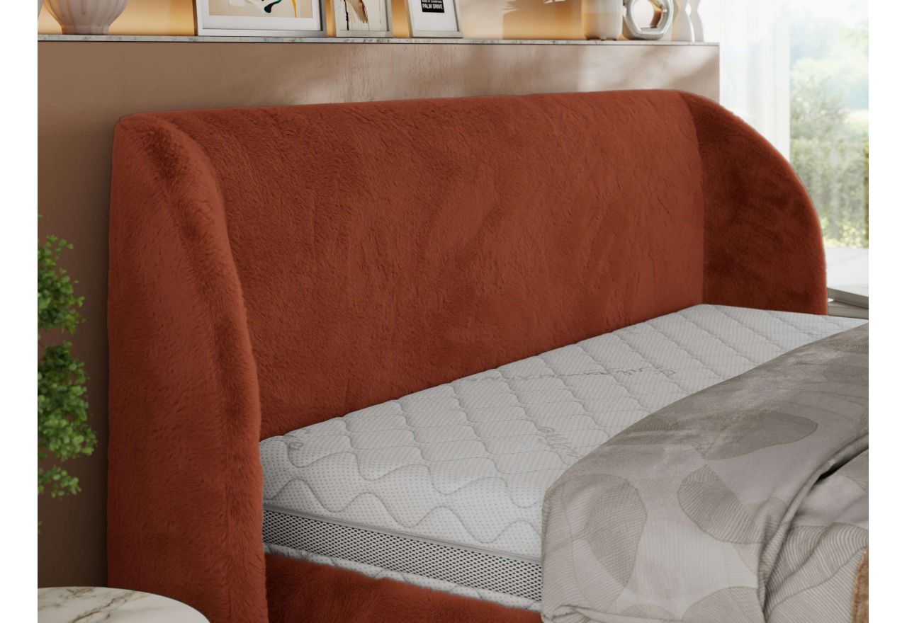 Łóżko tapicerowane CAELA CLASSIC 180x200 - materac piankowy - pomarańczowy, plusz