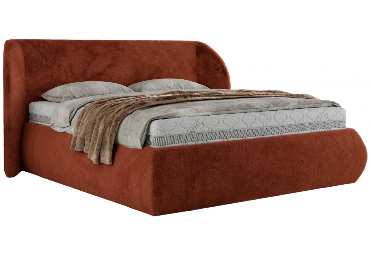 Łóżko tapicerowane CAELA CLASSIC 180x200 - materac piankowy - pomarańczowy, plusz