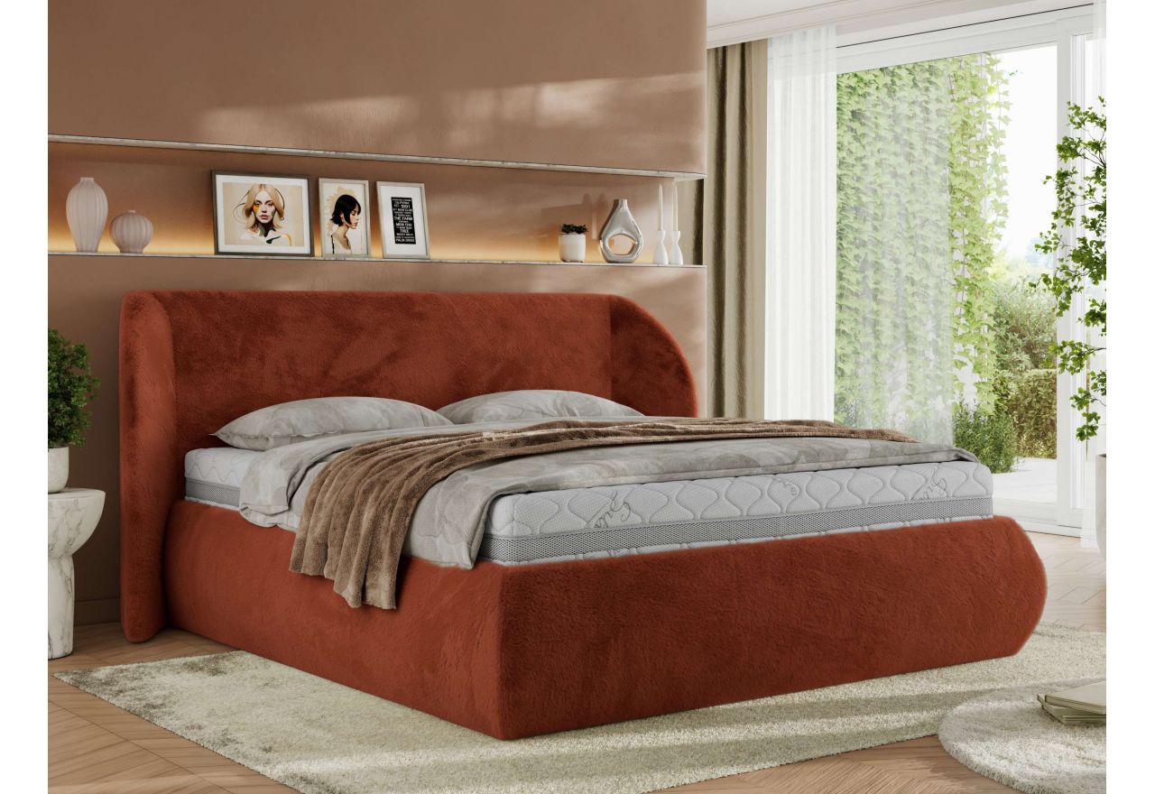 Łóżko tapicerowane CAELA CLASSIC 180x200 - materac multipocket - pomarańczowy, plusz