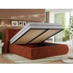 Łóżko tapicerowane CAELA CLASSIC 200x200 - materac multipocket - pomarańczowy, plusz