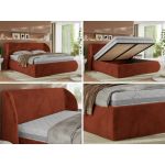 Łóżko tapicerowane CAELA CLASSIC 200x200 - materac multipocket - pomarańczowy, plusz