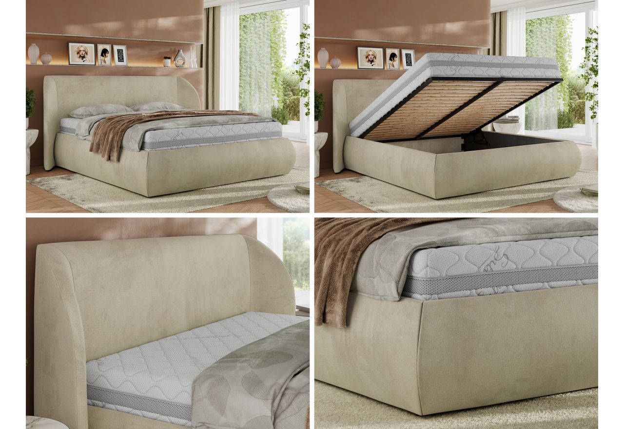 Łóżko tapicerowane CAELA CLASSIC 180x200 - materac pocket - beżowy, welwet