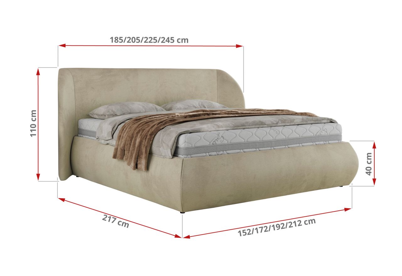 Łóżko tapicerowane CAELA CLASSIC 180x200 - materac pocket - beżowy, welwet