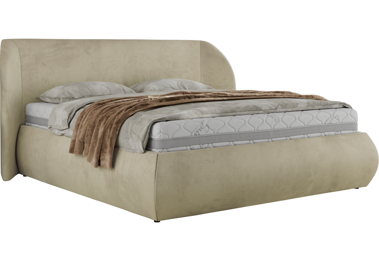 Łóżko tapicerowane CAELA CLASSIC 140x200 - materac multipocket - beżowy, welwet